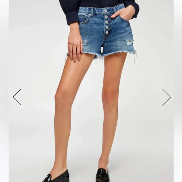 NWT!! 7 For All Man Kind - MONROE CUT-OFF SHORT EXPOSED BUTTONS IN PISCES BLUE - Picture 2 of 8